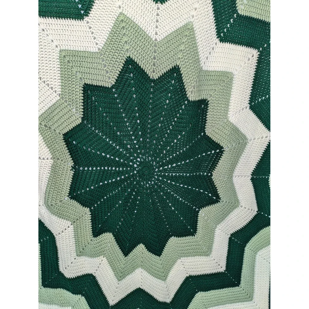Handmade Crochet 12 Point Star Blanket Throw Green Chevron Afghan Lap‎ Throw 84